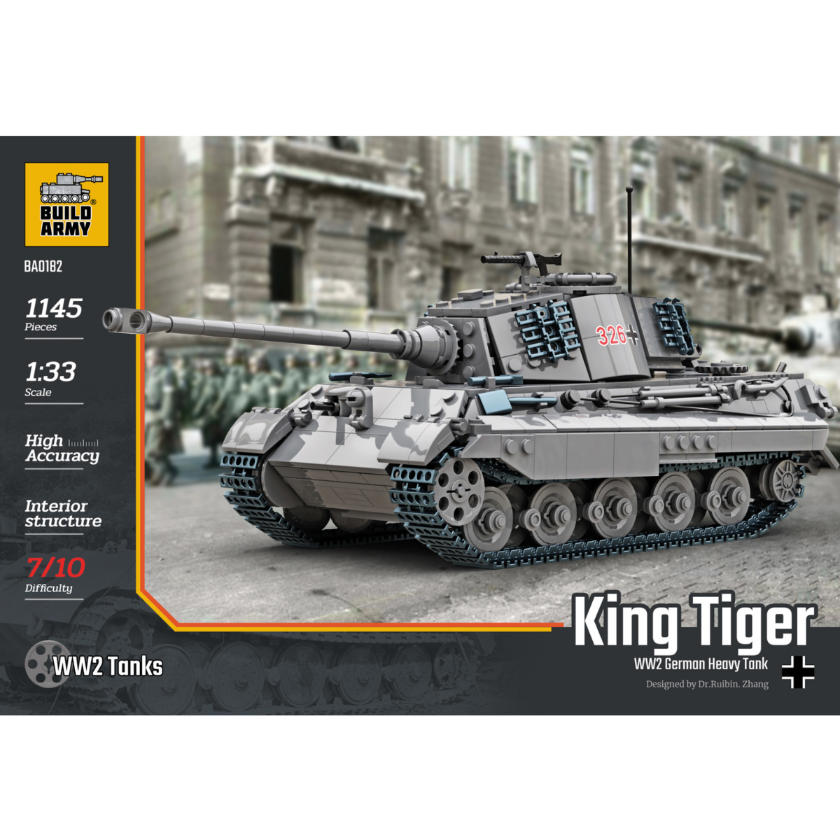 Build Army King Tiger (Tiger ll) Grey Brick Model - 1:33 Scale