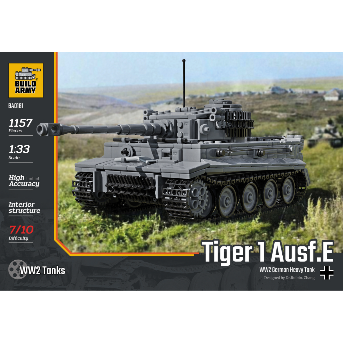 Build Army Tiger 1 Grey Brick Model - 1:33 Scale