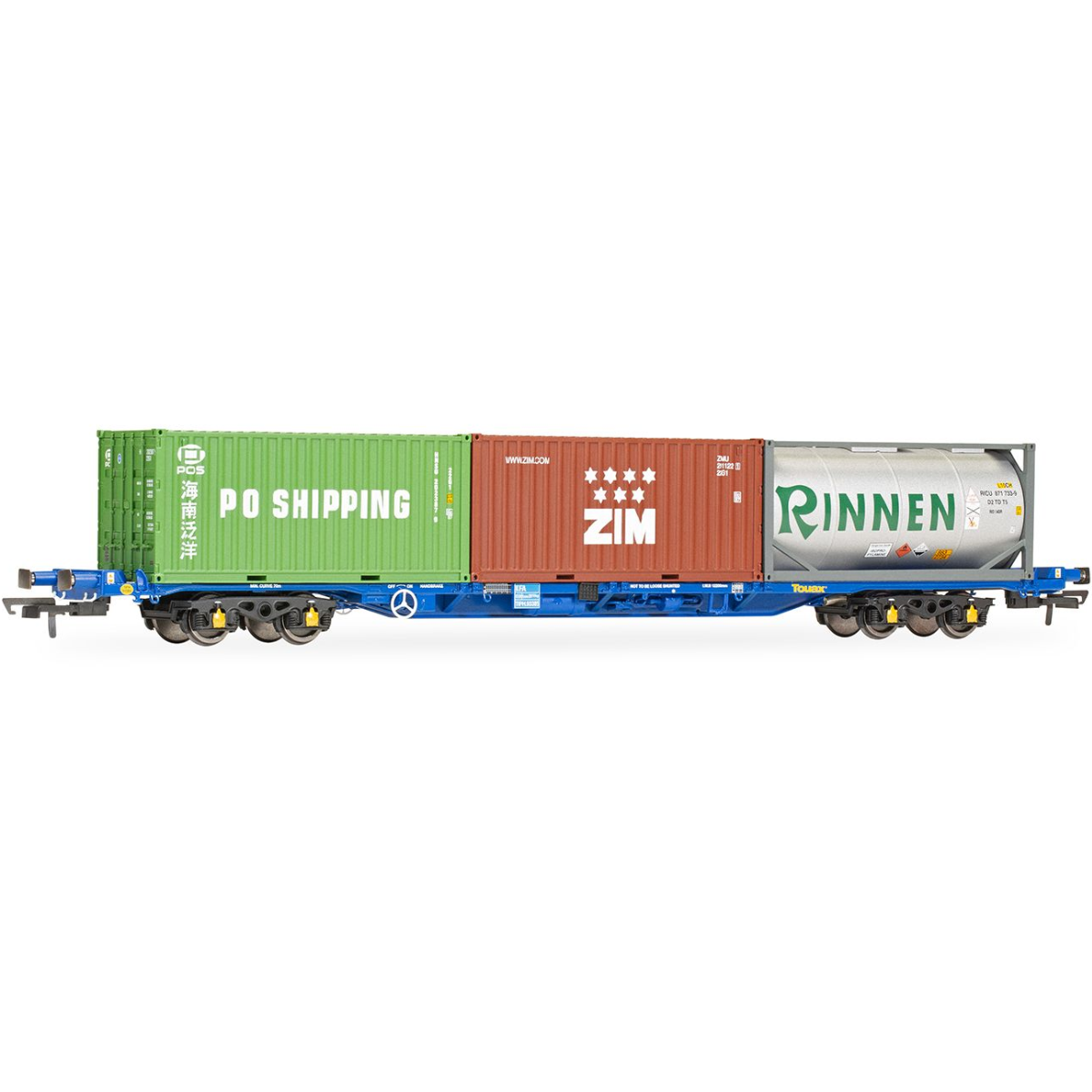 Hornby R60239 KFA Container Wagon with 2 x 20' Containers & 1 x 20' Tanktainer - OO Gauge