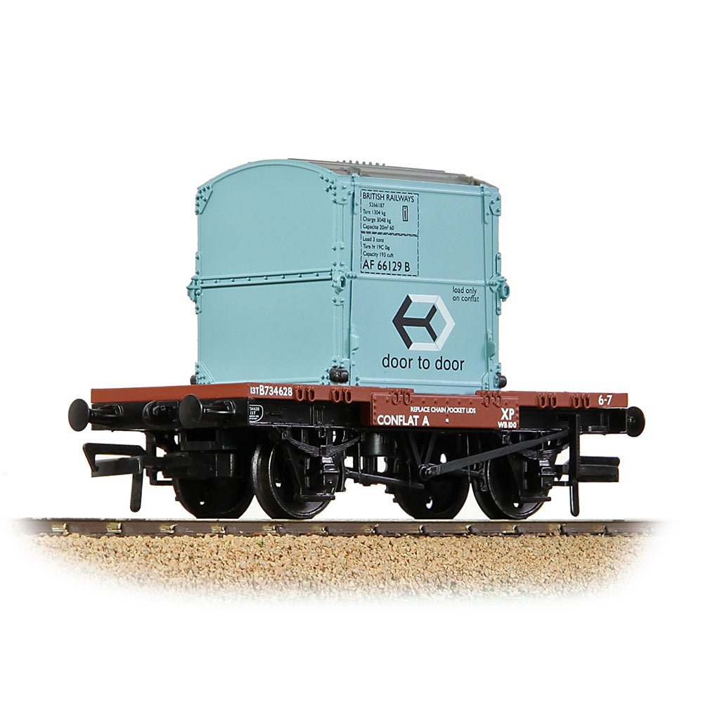 Bachmann 37 - 978A Conflat Wagon BR Bauxite (Early) With BR Ice Blue AF Container [WL] - OO Gauge - Phillips Hobbies