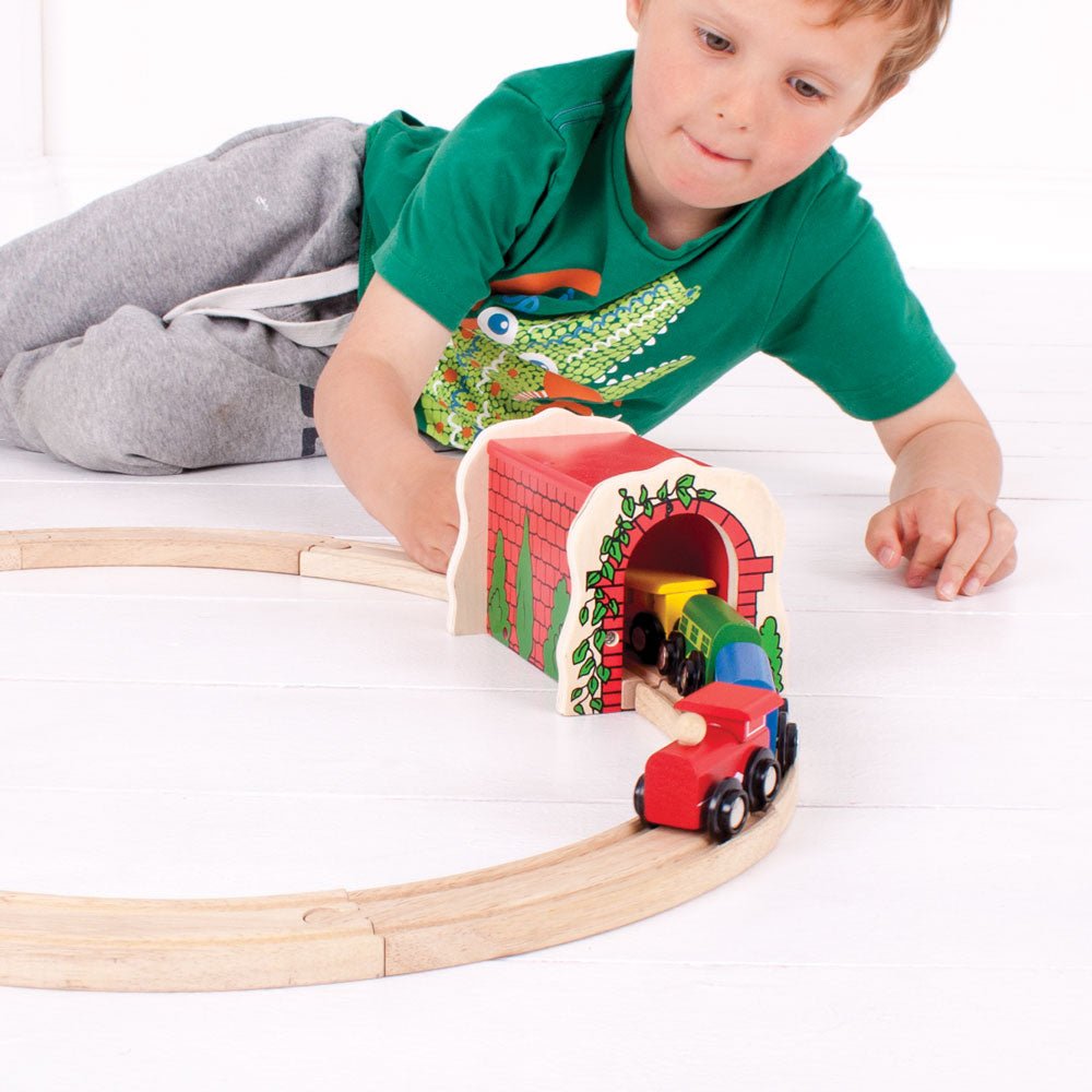 Bigjigs Red Brick Tunnel - Wooden Train Set Accessory - Phillips Hobbies