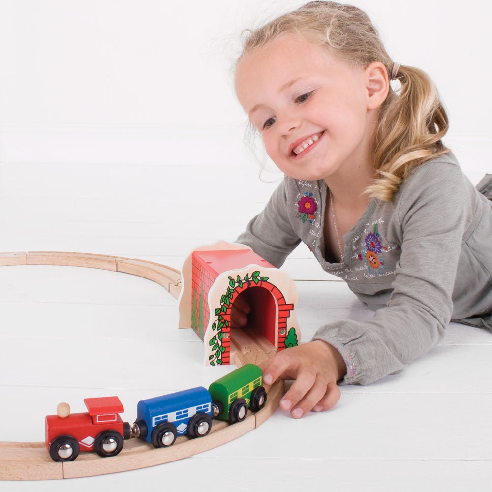 Bigjigs Red Brick Tunnel - Wooden Train Set Accessory - Phillips Hobbies