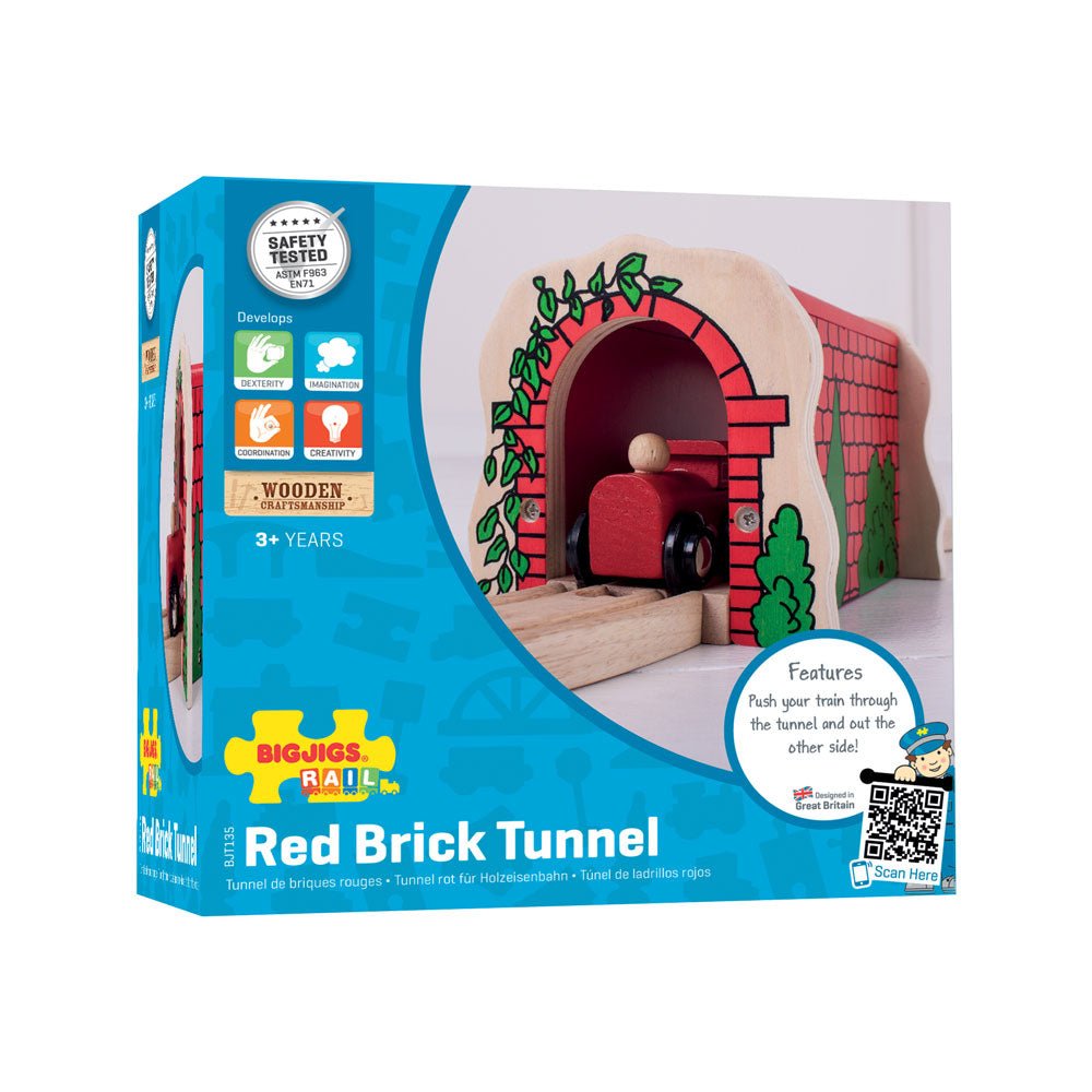 Bigjigs Red Brick Tunnel - Wooden Train Set Accessory - Phillips Hobbies