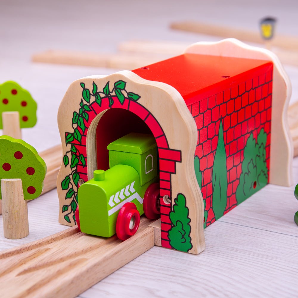 Bigjigs Red Brick Tunnel - Wooden Train Set Accessory - Phillips Hobbies