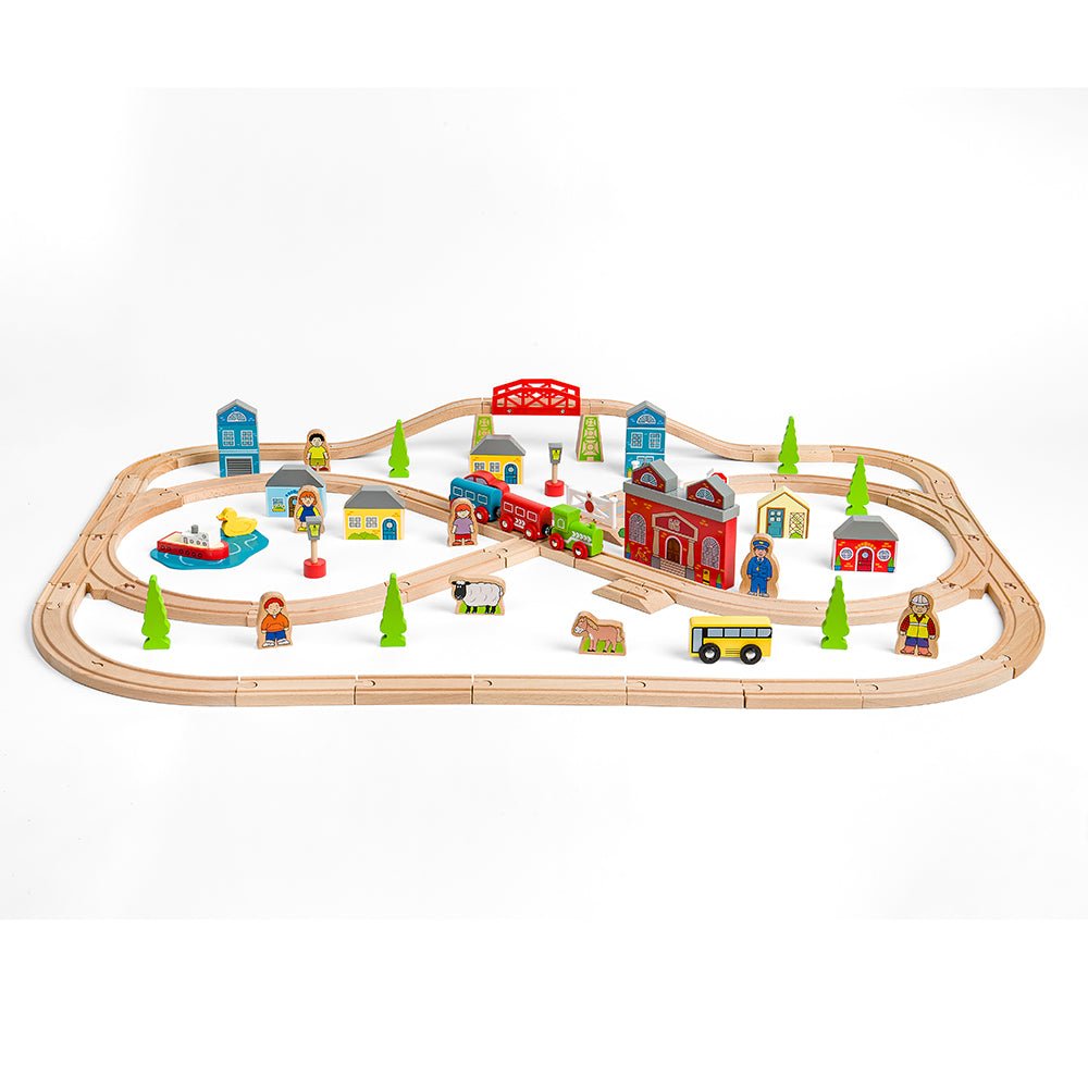 Bigjigs Town and Country Train Set - Wooden Train Set - Phillips Hobbies