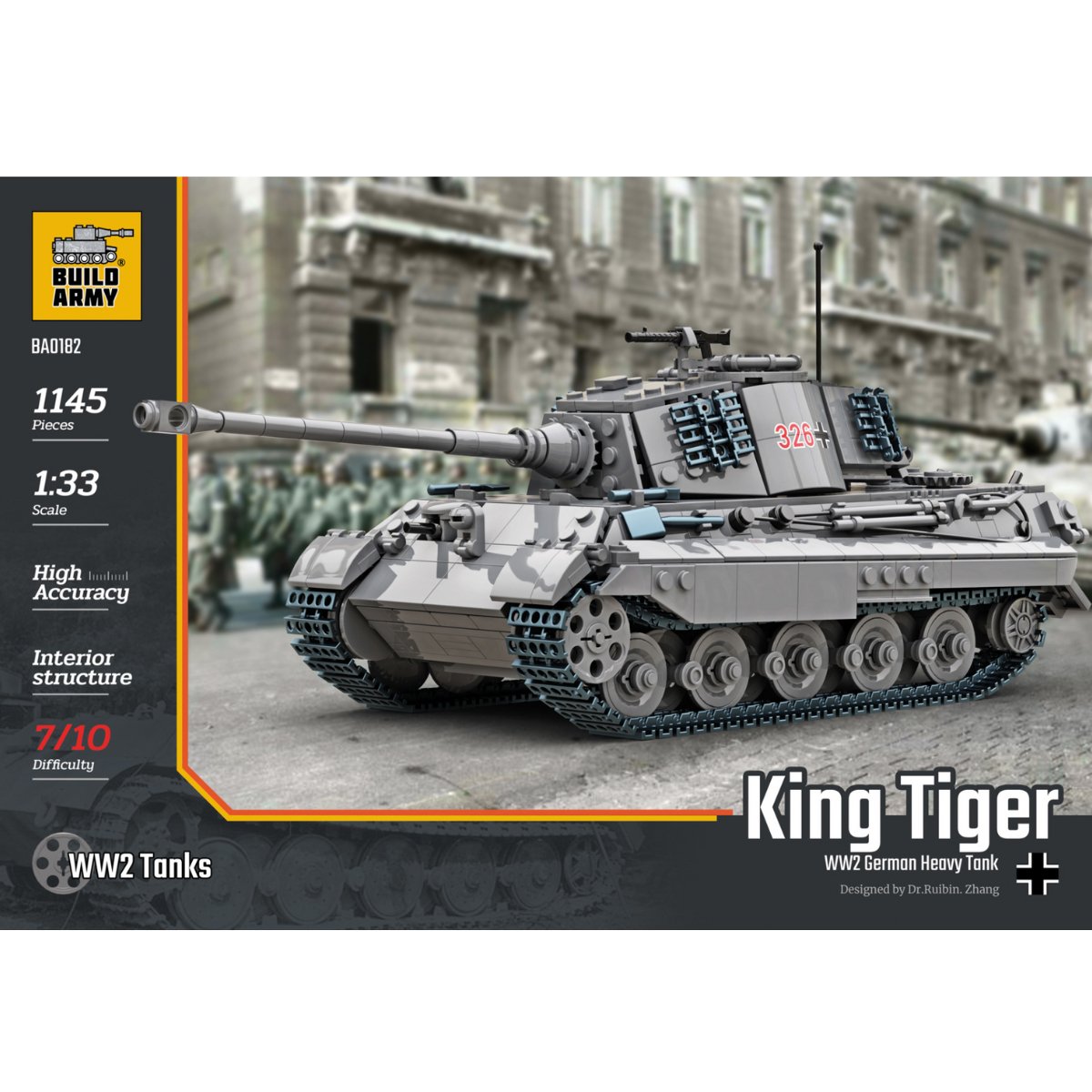 Build Army King Tiger (Tiger ll) Grey Brick Model - 1:33 Scale - Phillips Hobbies