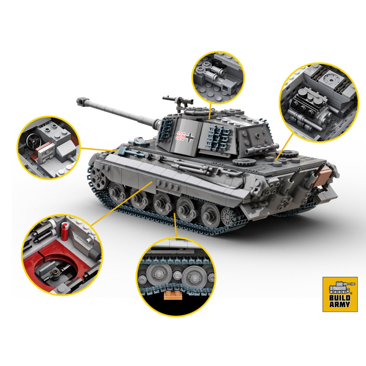 Build Army King Tiger (Tiger ll) Grey Brick Model - 1:33 Scale - Phillips Hobbies