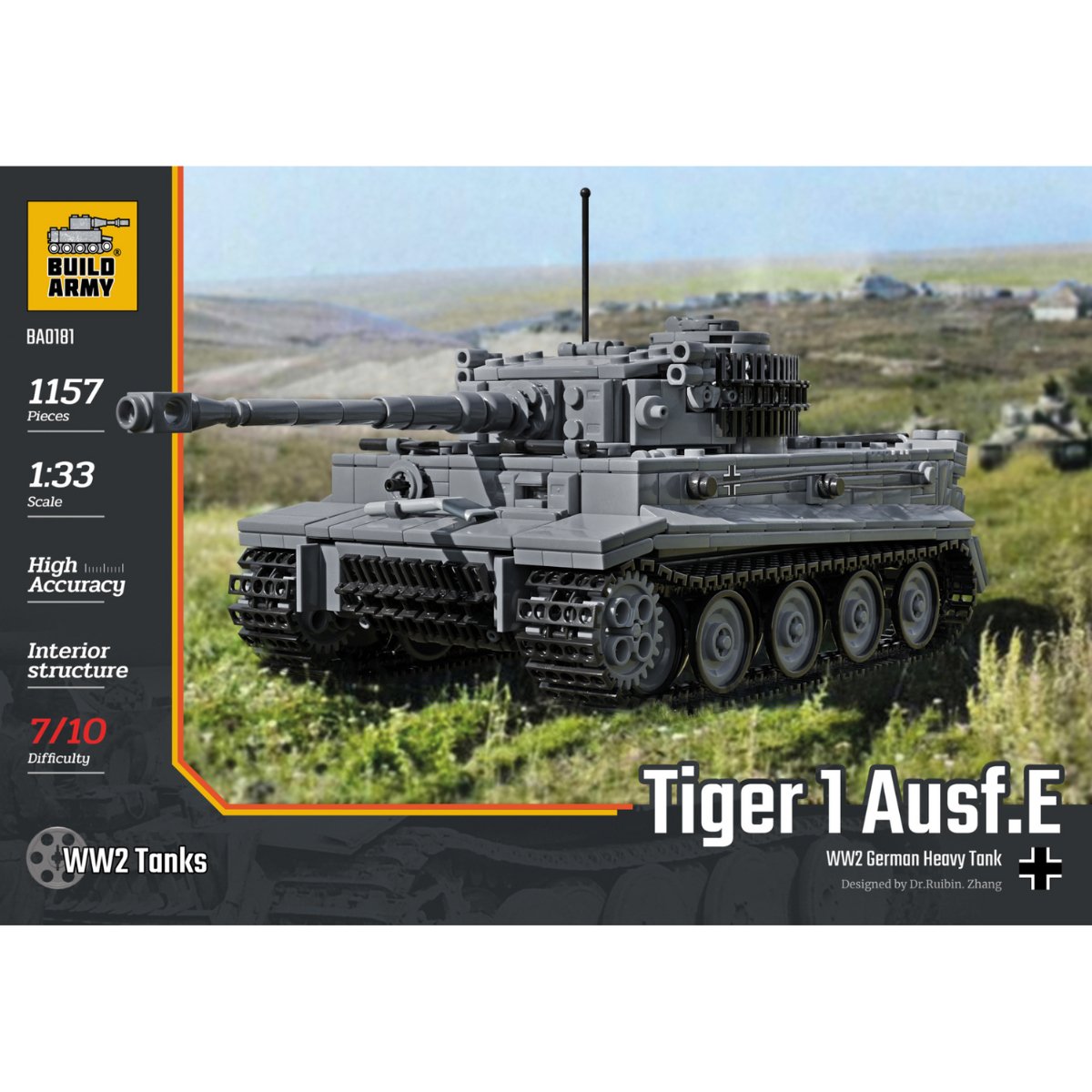 Build Army Tiger 1 Grey Brick Model - 1:33 Scale - Phillips Hobbies