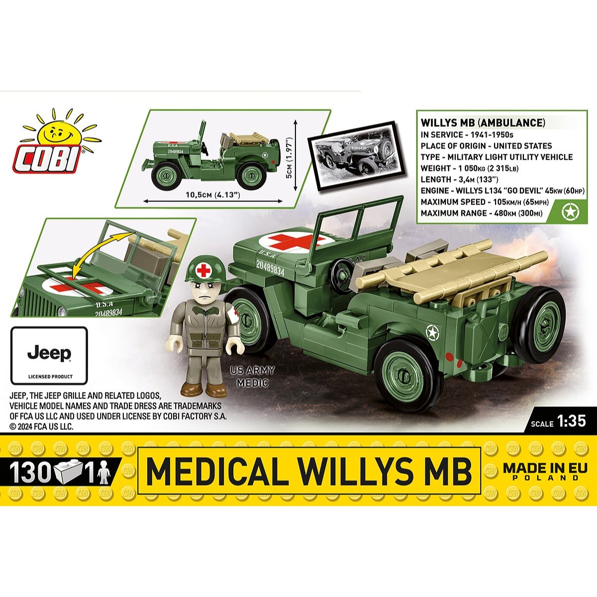 COBI 2295 Medical Willys MB 1:35 Scale Brick Model 130pcs - Phillips Hobbies