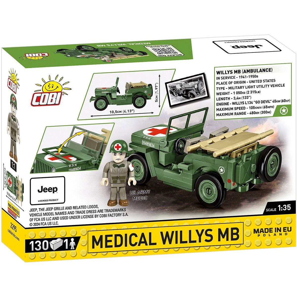 COBI 2295 Medical Willys MB 1:35 Scale Brick Model 130pcs - Phillips Hobbies