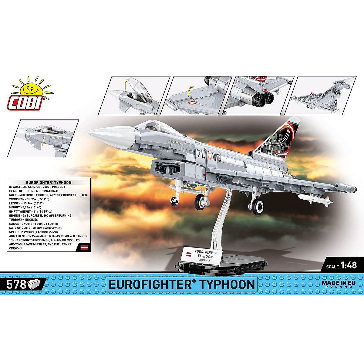 COBI 5850 Eurofighter Typhoon 1:48 Scale Brick Model Plane 578pcs - Phillips Hobbies