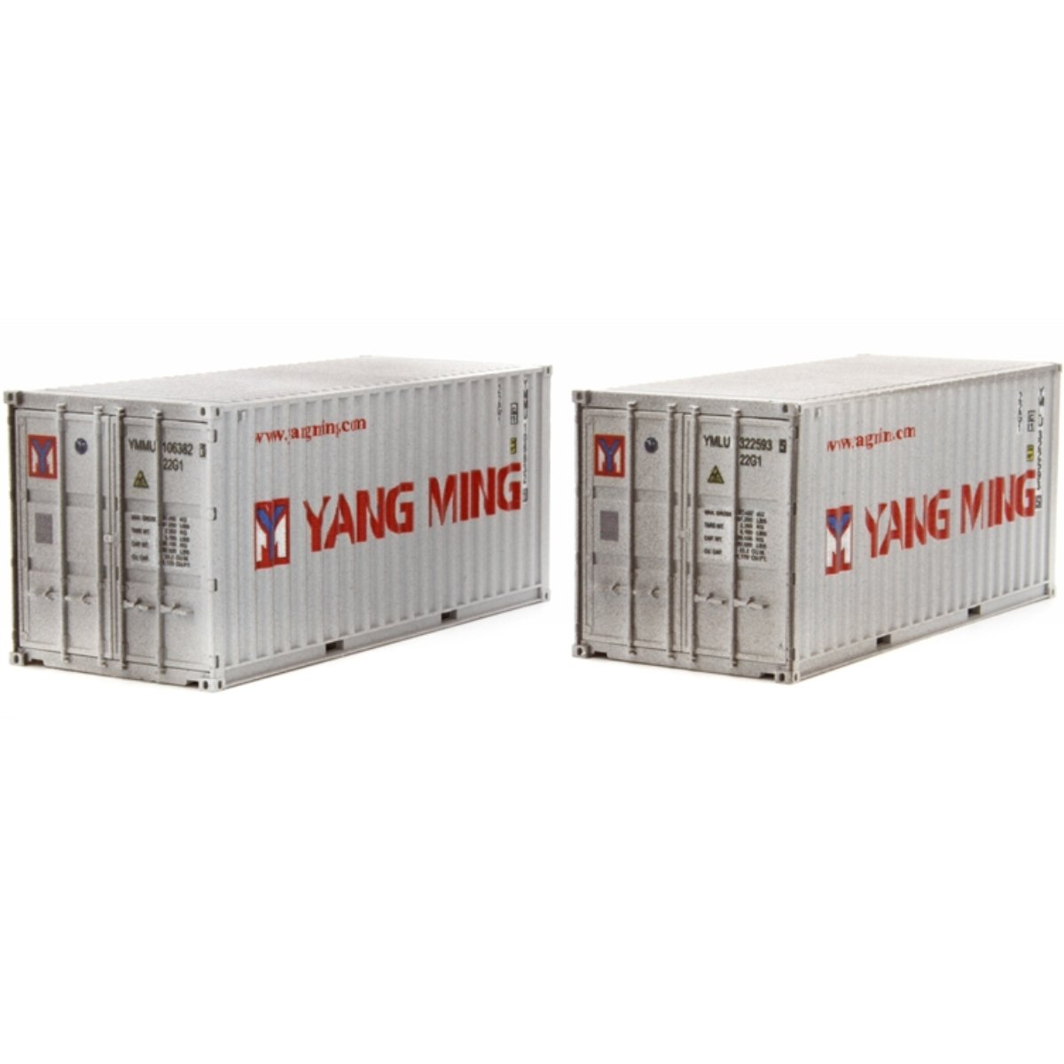 Dapol 4F - 028 - 060 20ft Containers Yang Ming 322593 5 & 106832 1 Weathered - OO Gauge - Phillips Hobbies