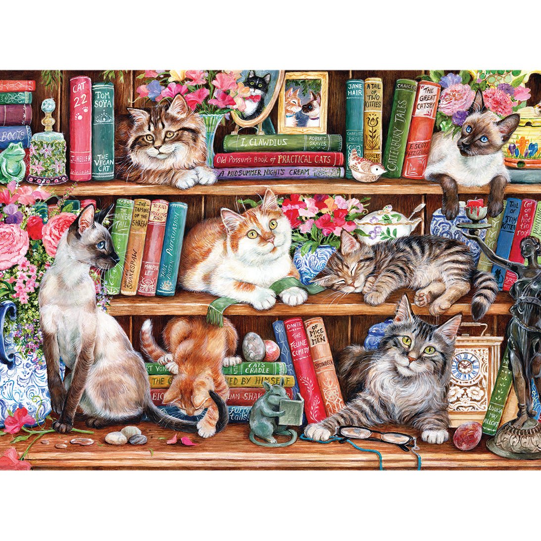 Gibsons Puss Back in Books Extra Large 500 XL Piece Jigsaw Puzzle - Phillips Hobbies