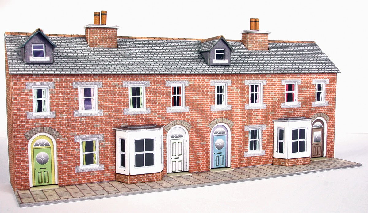 Metcalfe PN174 Low Relief Red Brick Terraced House Fronts Card Kit - N Gauge - Phillips Hobbies