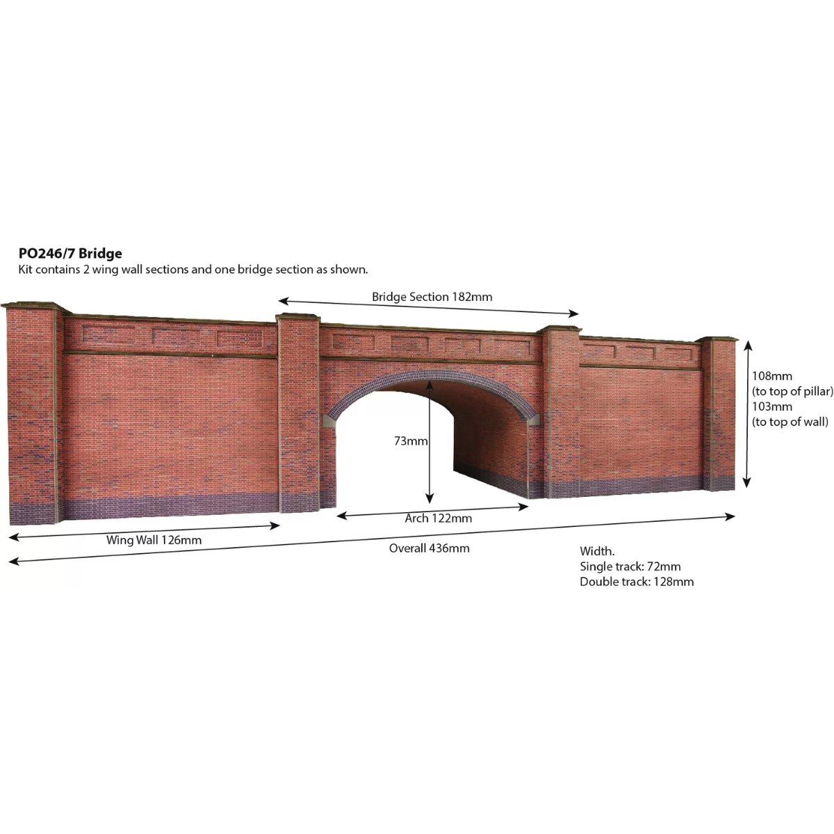 Metcalfe PO246 Railway Bridge in Red Brick - 00/H0 Scale - Phillips Hobbies