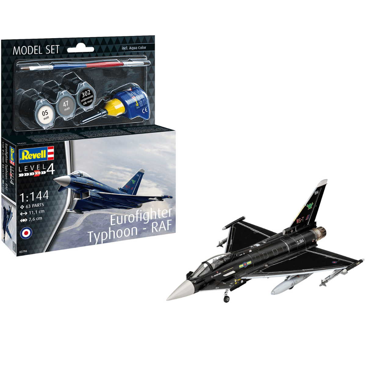 Revell 63796 British RAF Eurofighter Typhoon Model Set Plastic Kit - 1:144 Scale - Phillips Hobbies