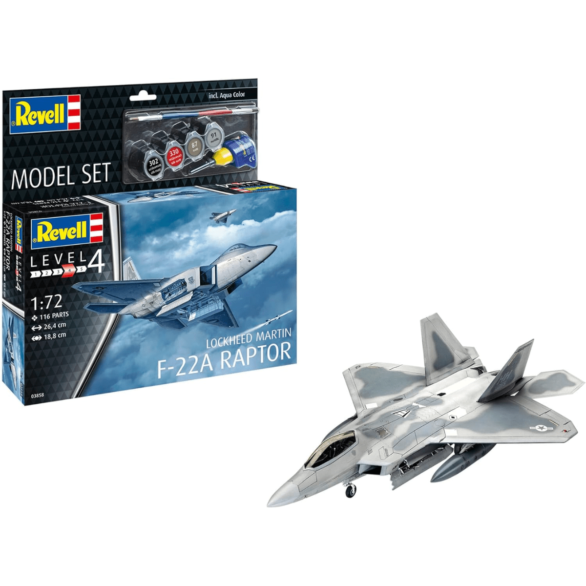 Revell 63858 US Lockheed Martin F - 22A Raptor Model Set Plastic Kit - 1:72 Scale - Phillips Hobbies