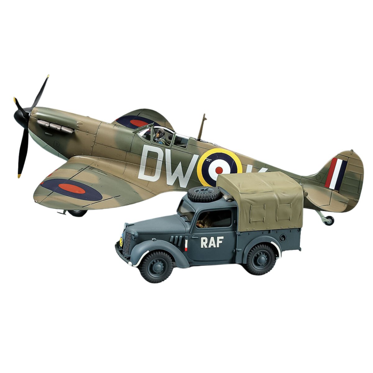 Tamiya 25211 Supermarine Spitfire Mk.I & Light Utility Car 10HP Plastic Kit - 1:48 Scale - Phillips Hobbies