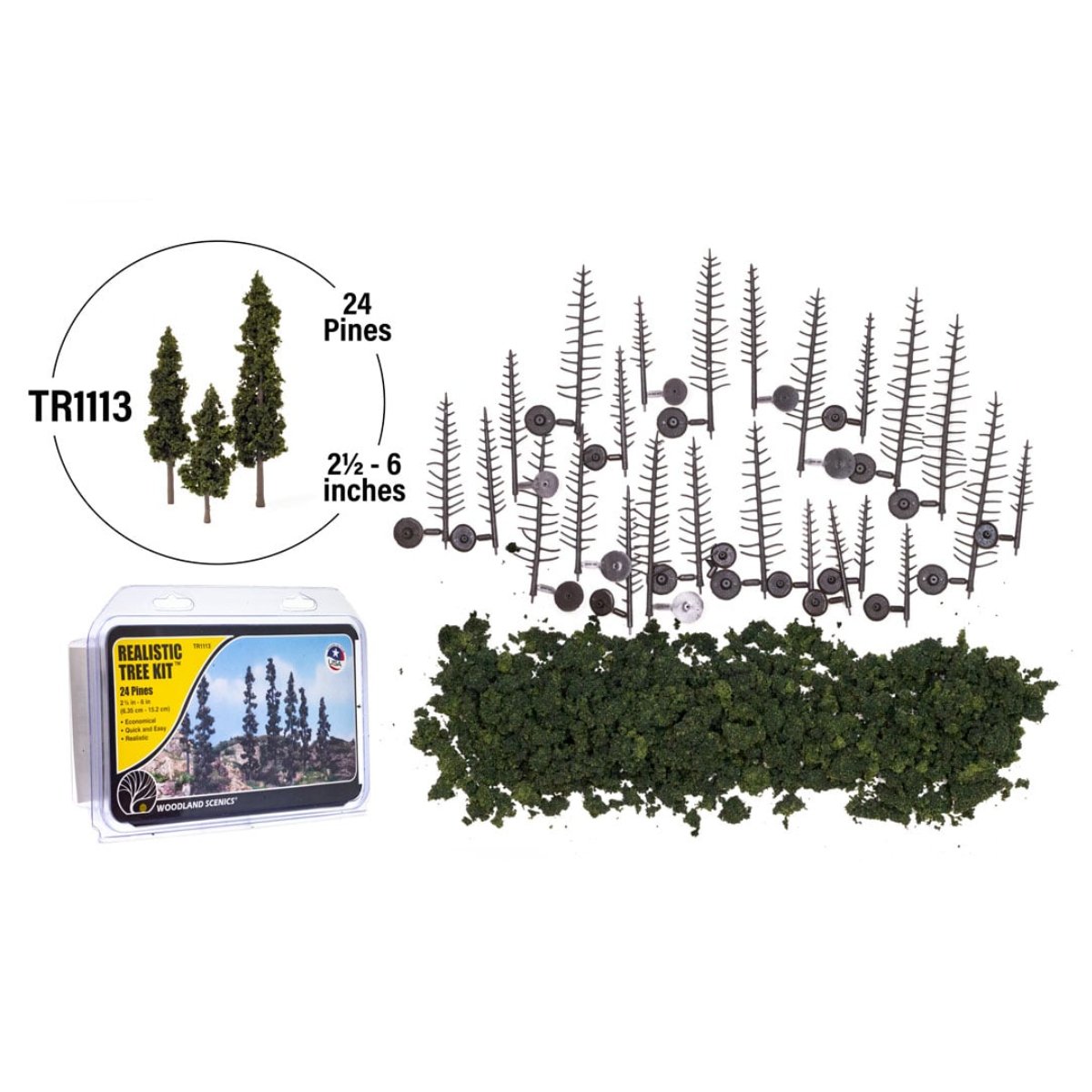 Woodland Scenics 2½" - 6" Forest Green Trees (24/Kit) - Phillips Hobbies