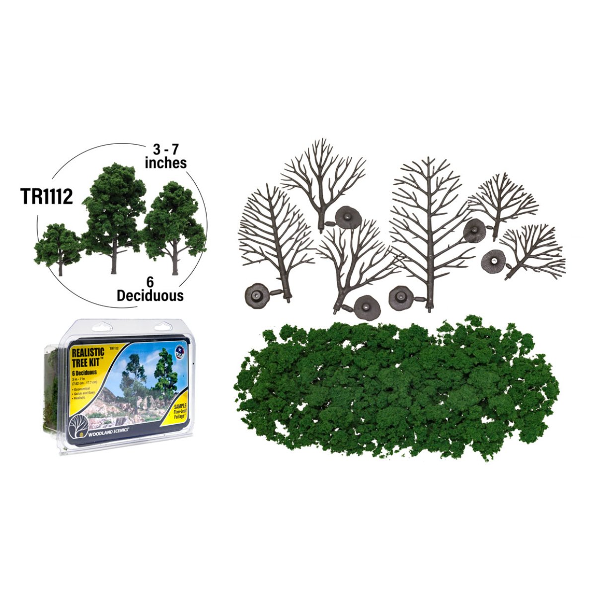 Woodland Scenics 3" - 7" Medium Green Deciduous Trees (6/Kit) - Phillips Hobbies