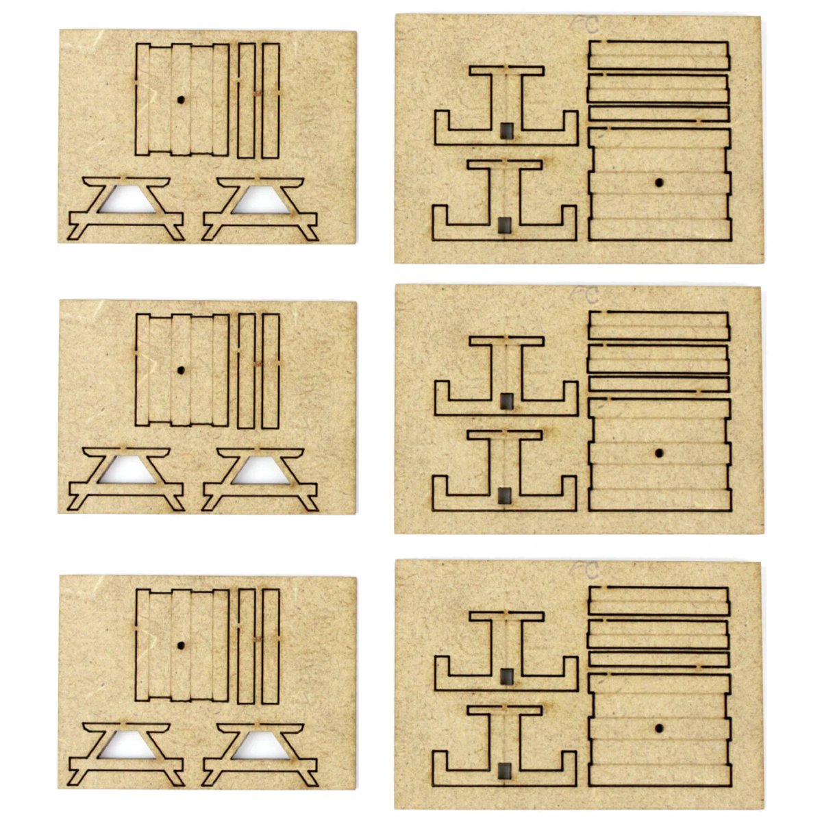 WWScenics Large and Small Picnic Benches Kit x6 - OO Gauge - Phillips Hobbies