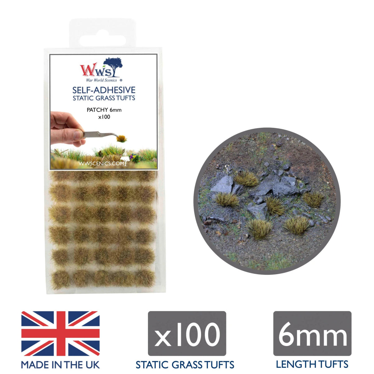 WWScenics Patchy Self - Adhesive Static Grass Tufts x100 - Phillips Hobbies